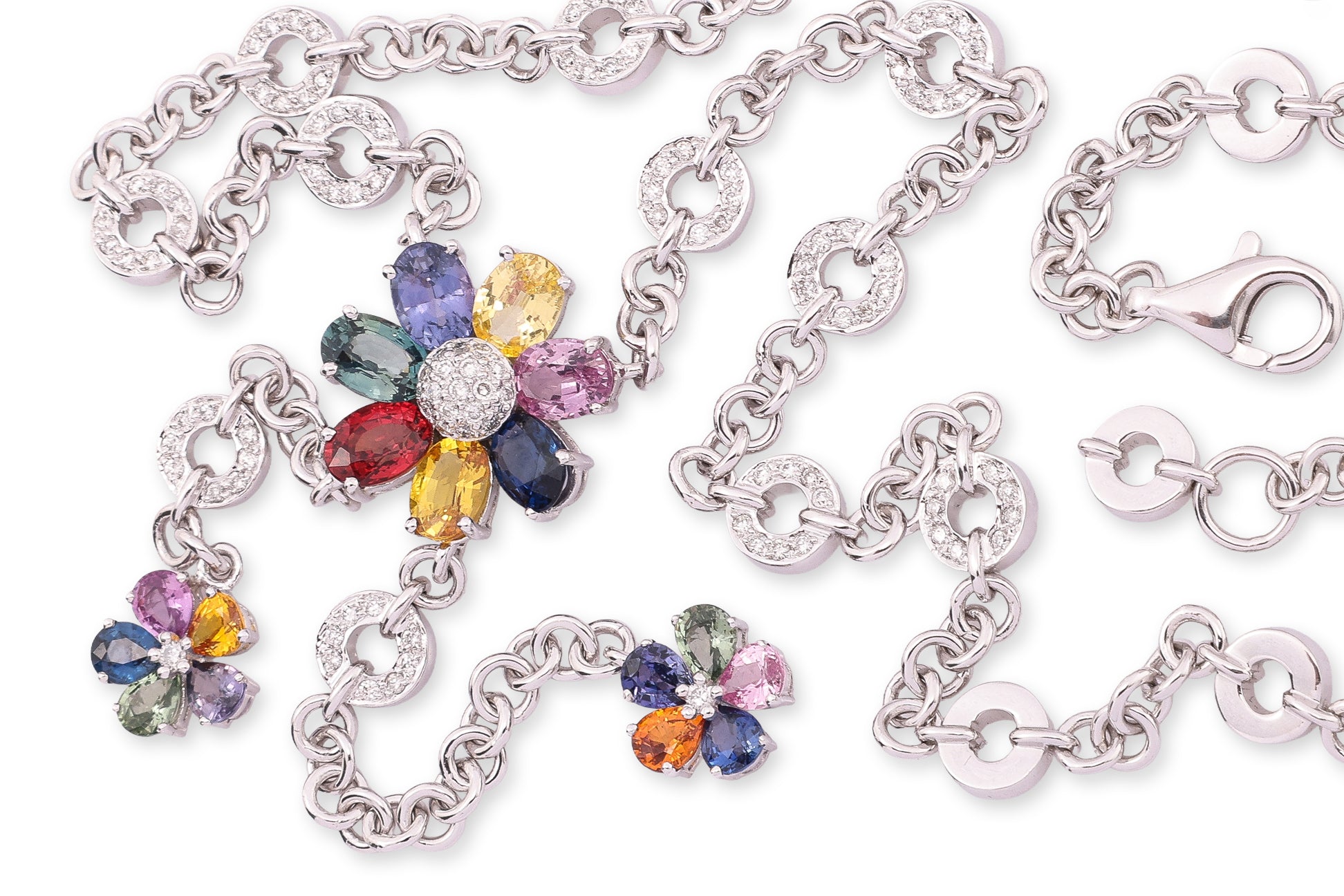 A MULTI-COLOUR SAPPHIRE AND DIAMOND NECKLACE