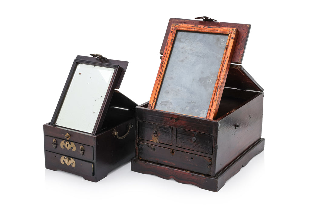TWO WOODEN DRESSING TABLE BOXES