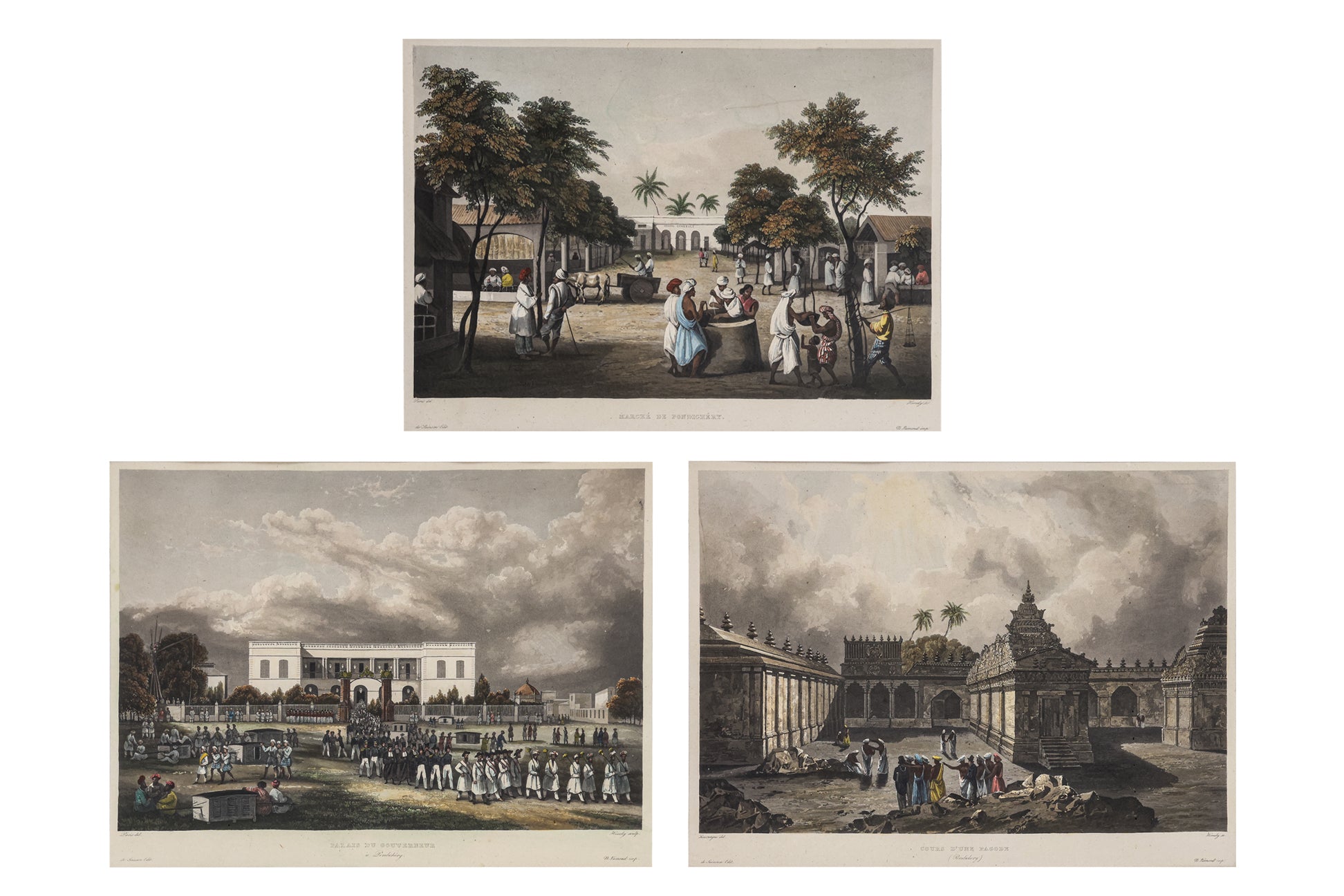 COURS D'UNE PAGODE, PALAIS DU GOUVERNEUR, MARCHE DE PONDICHERY, SIGISMOND HIMELEY, 1835