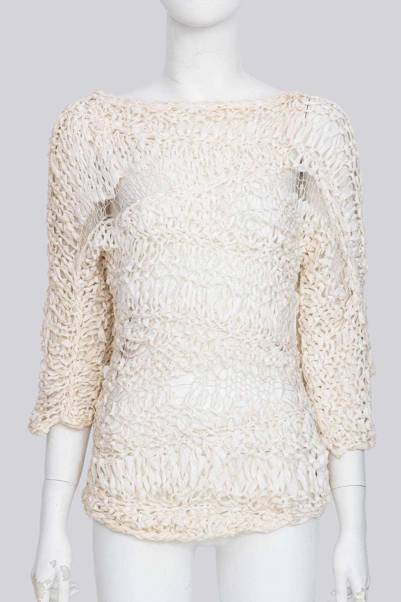 JUNYA WATANABE COMME DES GARCONS - A 2004 IVORY ASYMMETRICAL OPEN-KNIT SHIRT