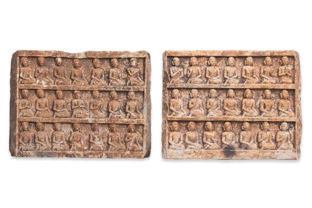 A PAIR OF SOUTHEAST ASIAN CARVED STONE PANELS