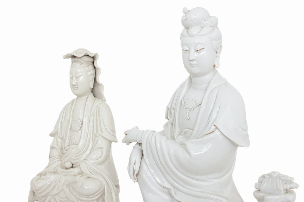 TWO BLANC DE CHINE PORCELAIN FIGURES OF GUANYIN