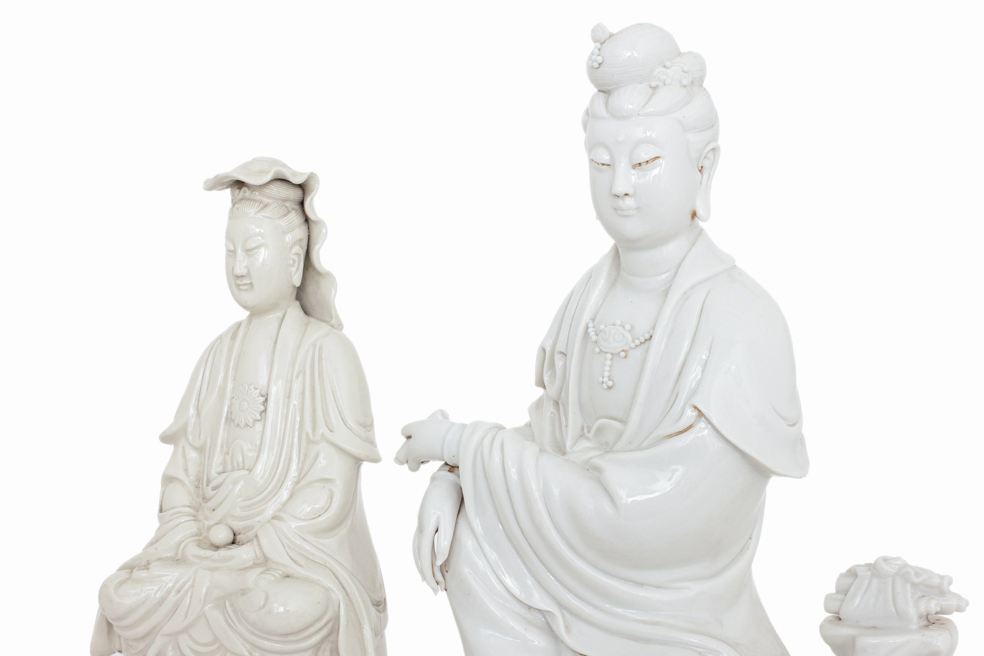TWO BLANC DE CHINE PORCELAIN FIGURES OF GUANYIN