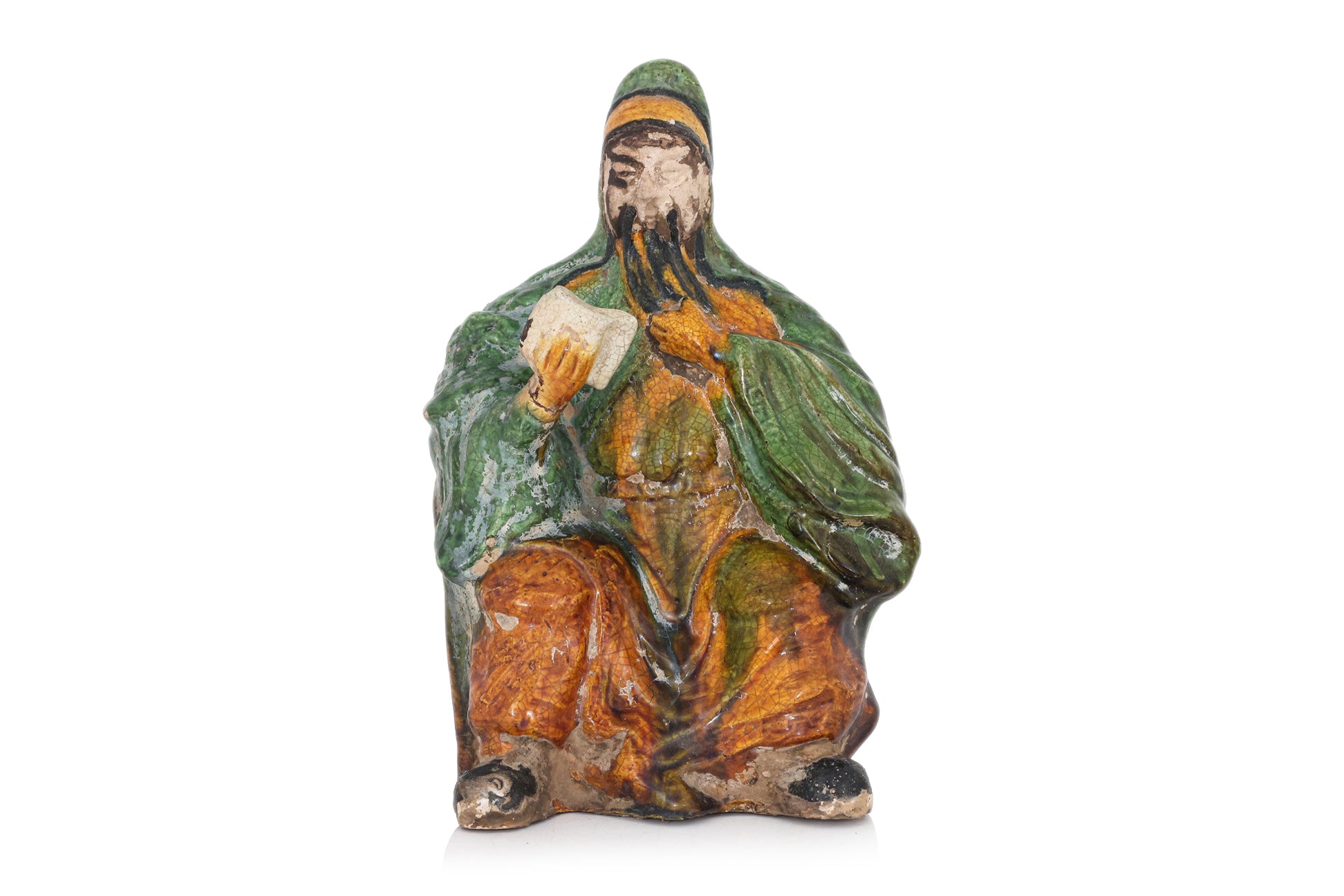 A SANCAI-GLAZED BISCUIT MODEL OF GUANDI