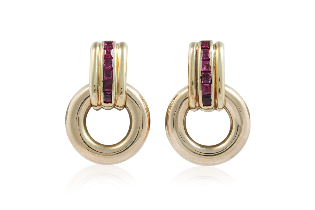 A PAIR OF RUBY 'HOOP' CLIP ON EARRINGS BY FARAONE