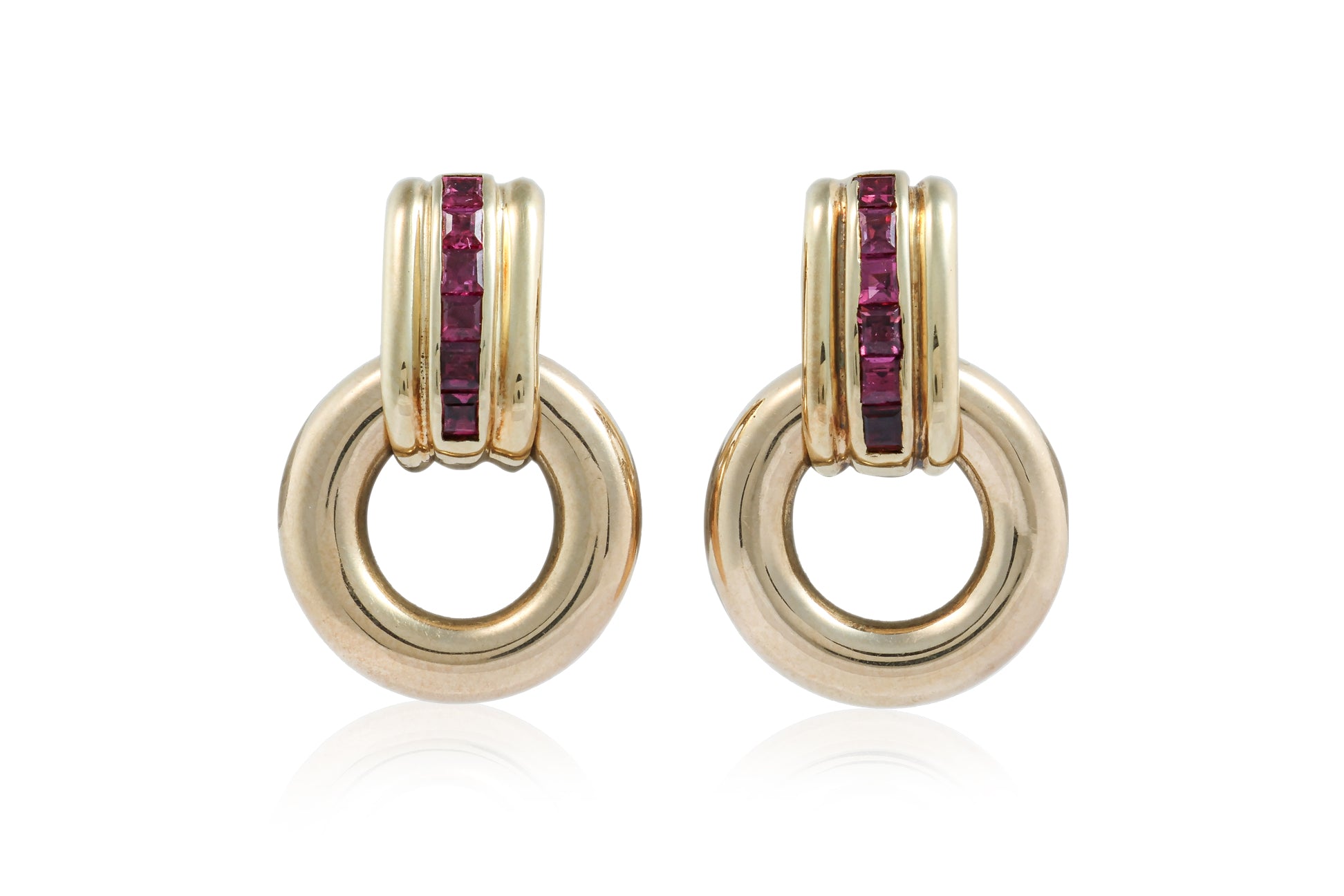 A PAIR OF RUBY 'HOOP' CLIP ON EARRINGS BY FARAONE