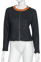 MARNI - A CHARCOAL GREY WOOL-BLEND JACKET WITH CONTRAST ORANGE COLLAR
