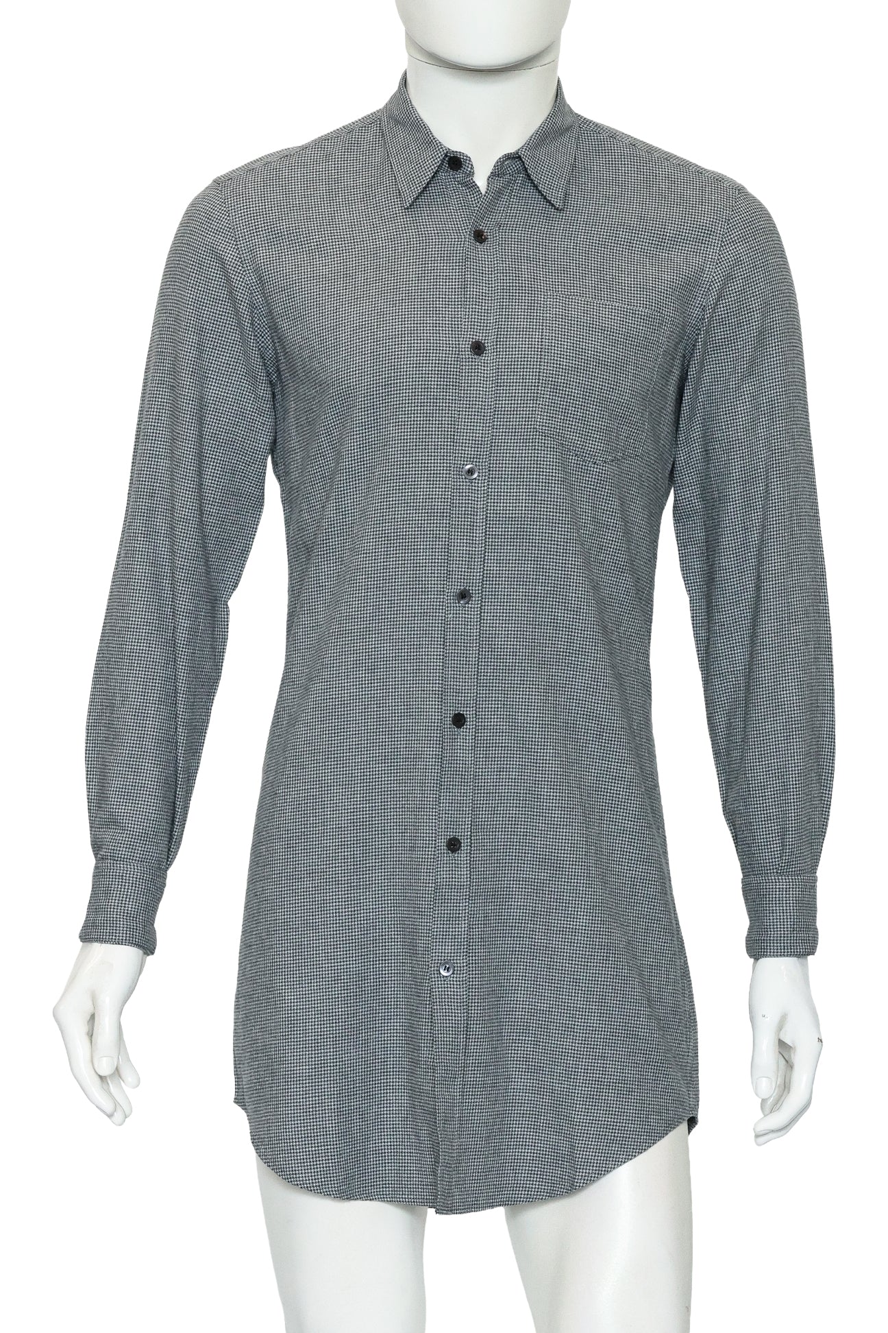 DRIES VAN NOTEN - A GREY AND WHITE HOUNDSTOOTH COTTON SHIRT