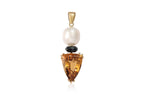 A FRESHWATER CULTURED PEARL, CITRINE AND ONYX PENDANT