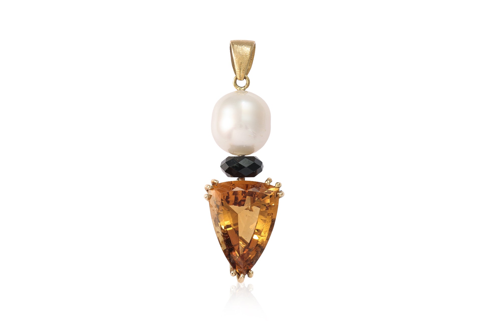 A FRESHWATER CULTURED PEARL, CITRINE AND ONYX PENDANT