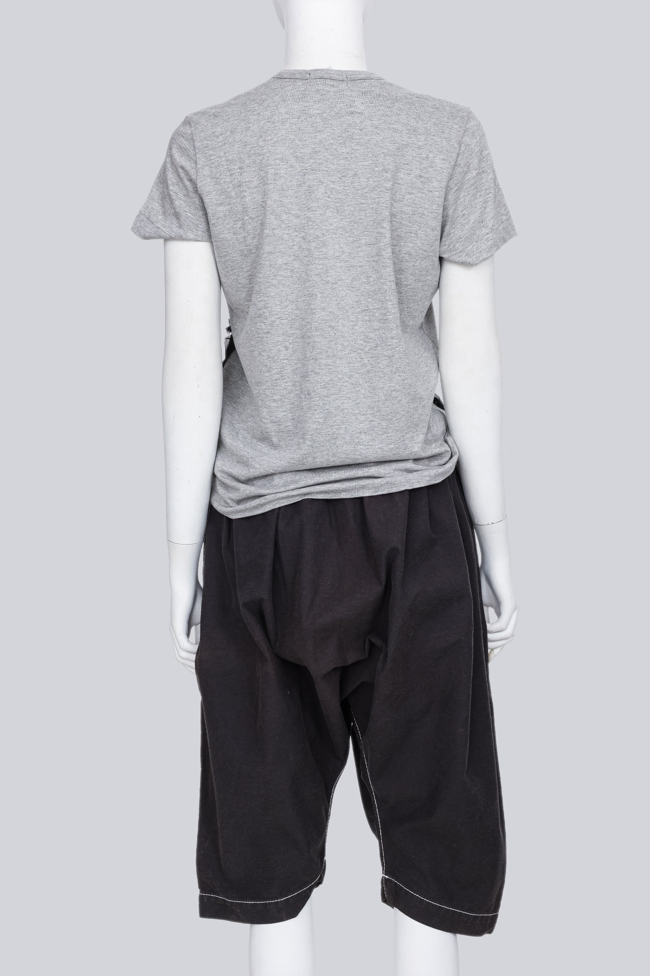COMME DES GARCONS TRICOT - A 2011 GREY PLAID EMBROIDERED T-SHIRT AND DARK GREY CULOTTES ENSEMBLE