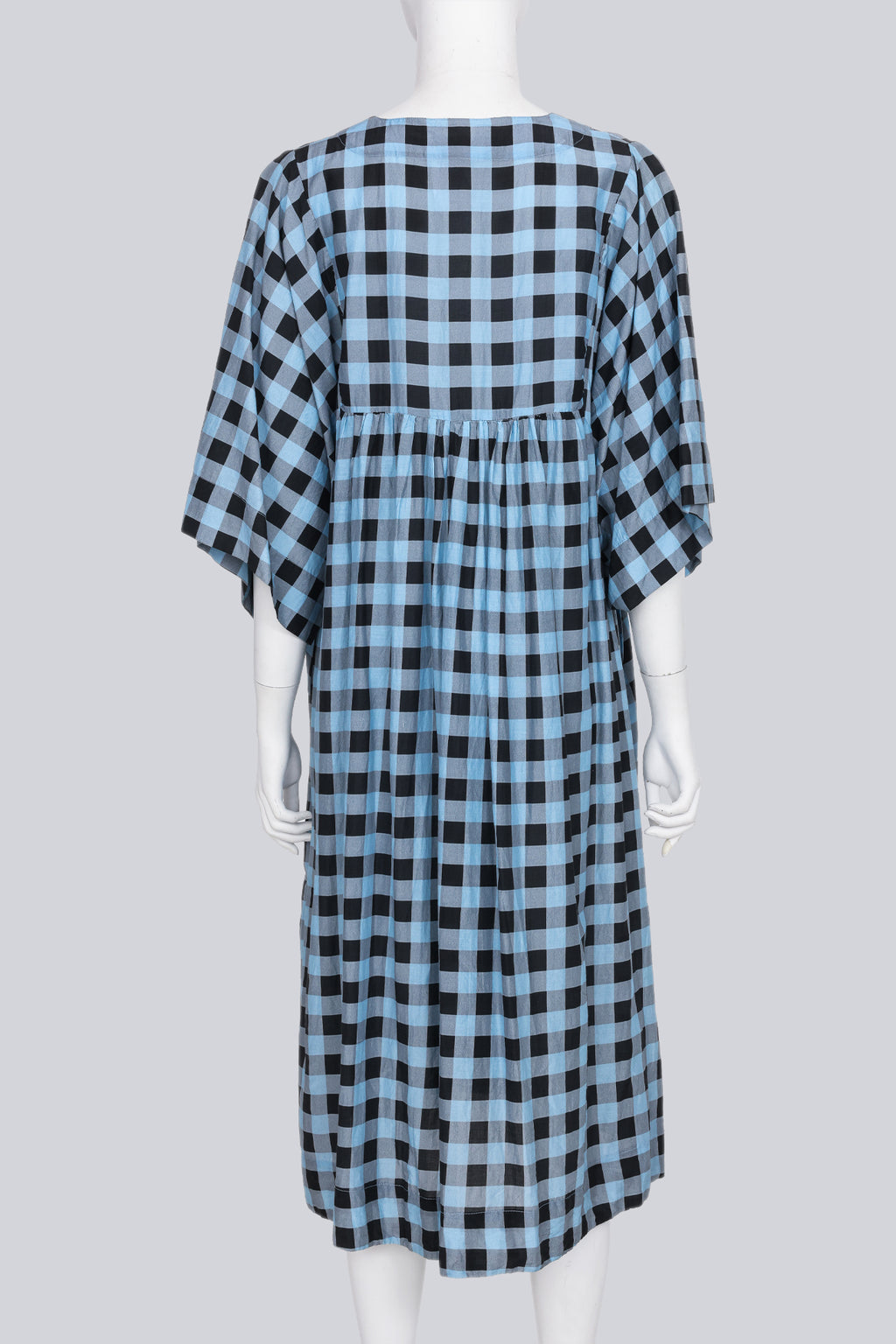 GANNI - A BLACK AND BLUE CHECKERED YOKE DRESS