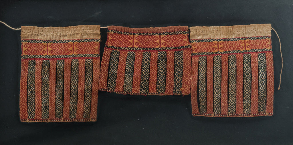 TWO SOUTHEAST ASIAN BEADWORK PANELS AND A SET OF TEXTILE PANELS