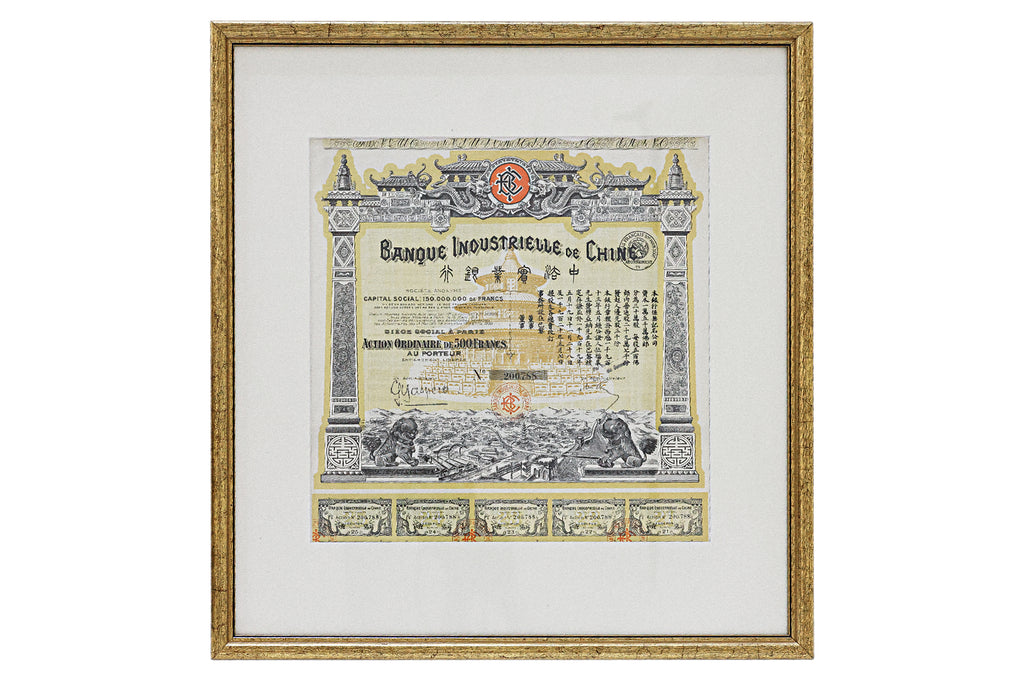 1920 FRENCH BANQUE INDUSTRIELLE DE CHINE SHARE CERTIFICATE