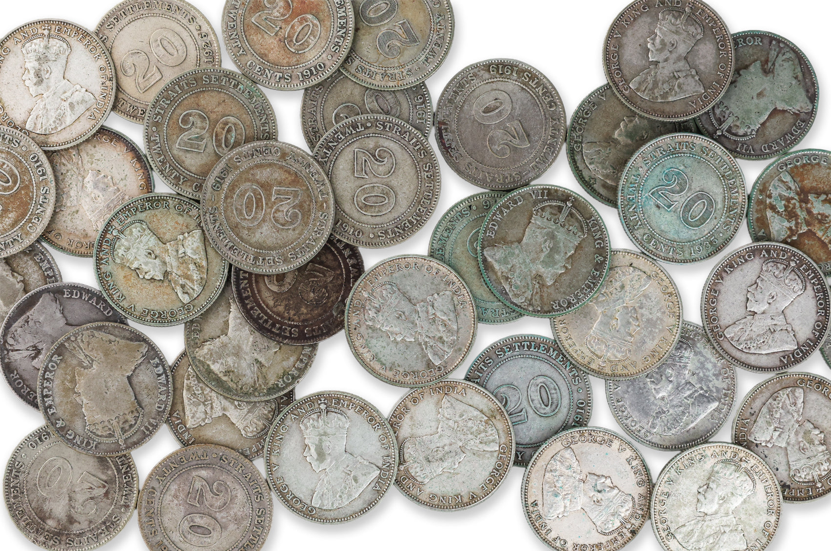 STRAITS SETTLEMENTS - EDWARD VII AND GEORGE V, 20 CENTS (39)