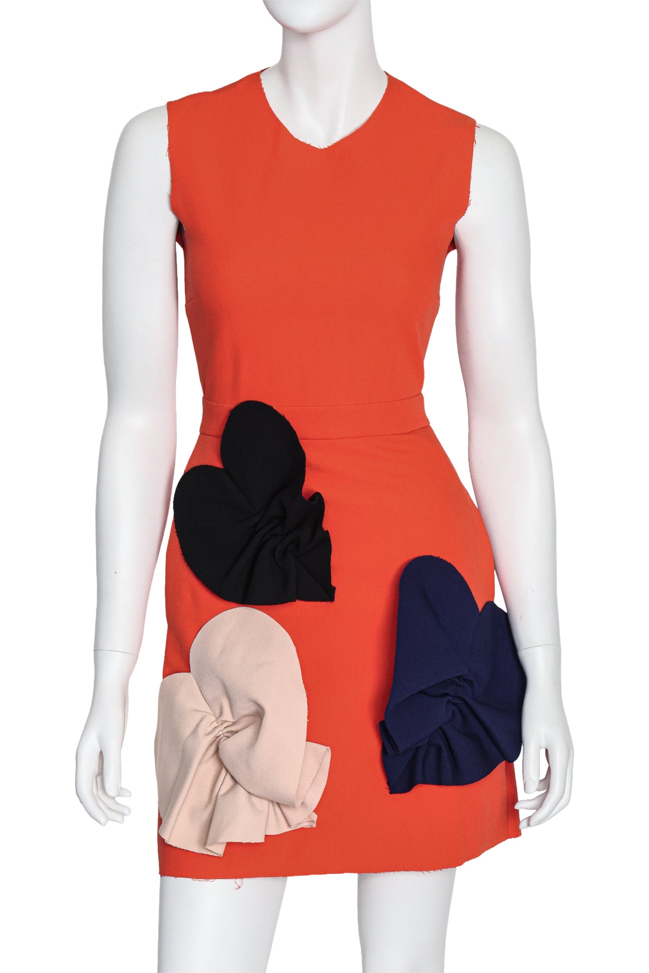 MSGM - A SLEEVELESS DRESS WITH APPLIQUÉ RUFFLED HEARTS, FALL RTW 2015