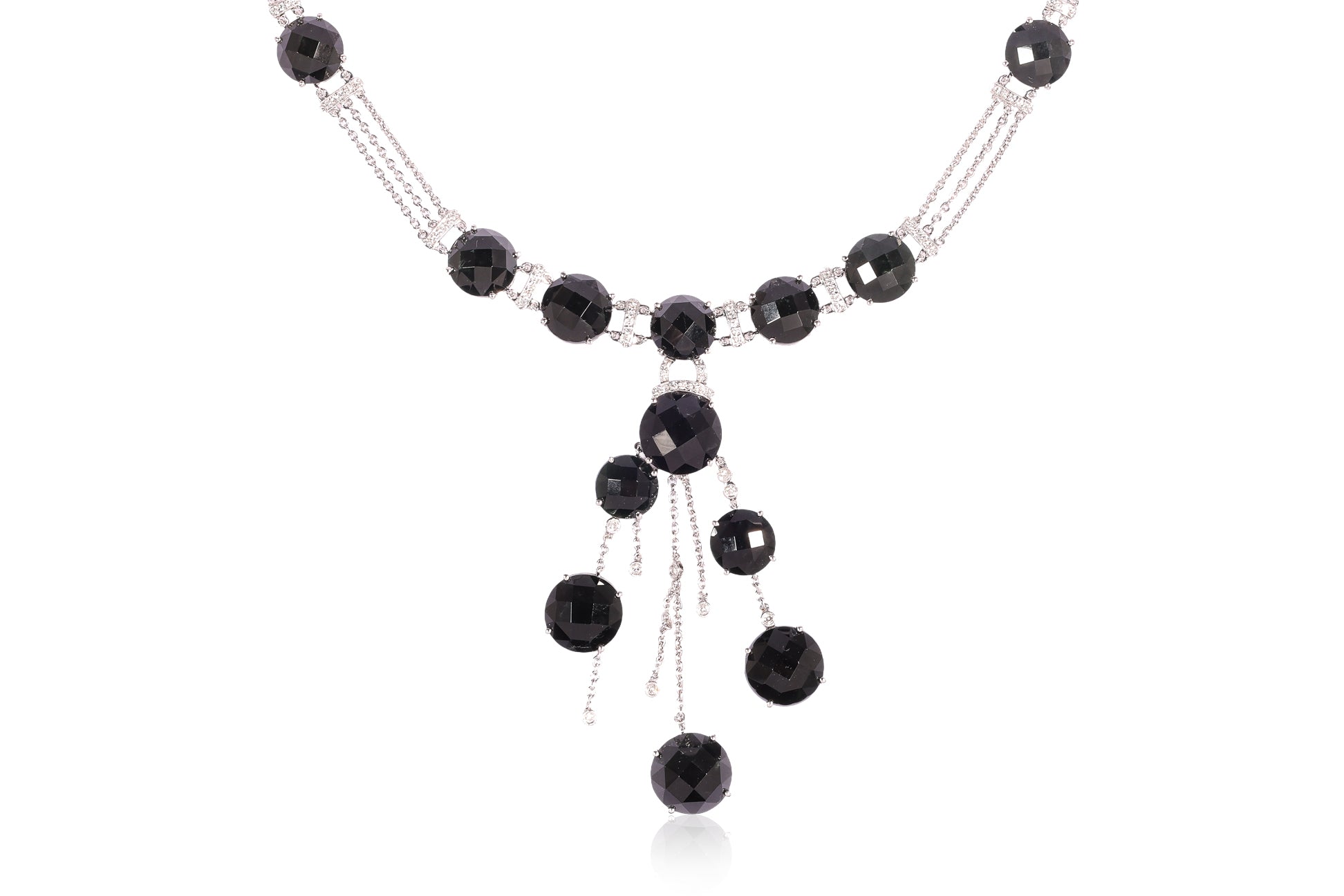 A BLACK JADE AND DIAMOND NECKLACE