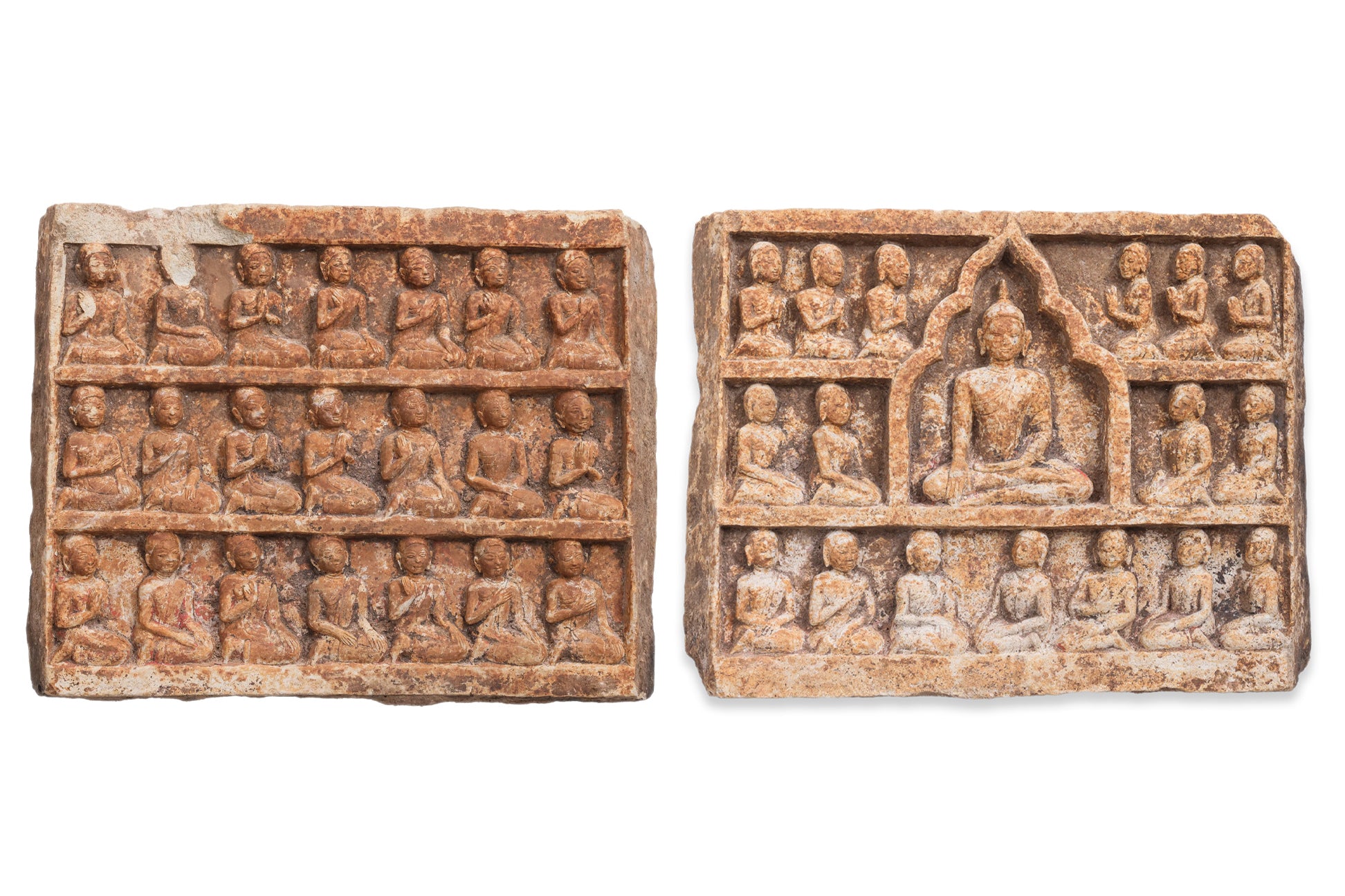 A PAIR OF SOUTHEAST ASIAN CARVED STONE PANELS
